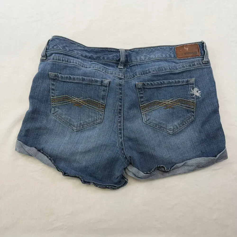 Express Women's Denim Jean‎ Shorts Size 8 Cuffed Festival Cowgirl Beach Casual